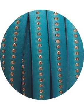 Cordon de cuir plat 10mm bleu turquoise a billes-vente au cm