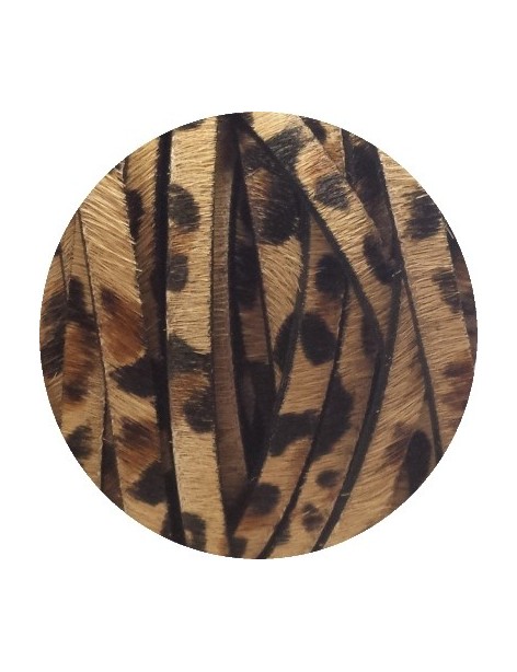 Laniere de cuir plat leopard avec poils 5mm-vente au cm