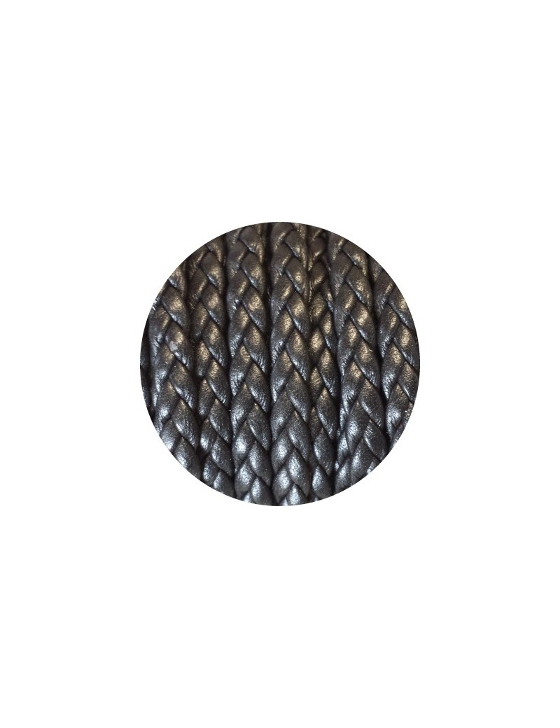 Cordon de cuir plat tresse 5mm noir-vente au cm