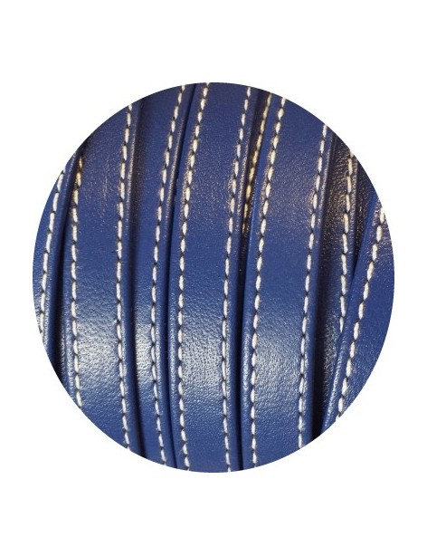 Cuir plat double 10mm bleu coutures vendu au metre