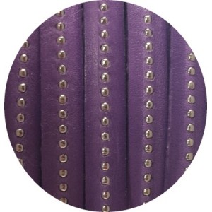 Cordon de cuir plat 10mm violet a billes vendu au metre