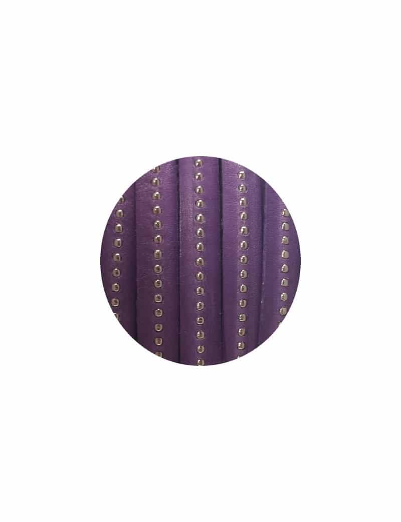 Cordon de cuir plat 10mm violet a billes vendu au metre