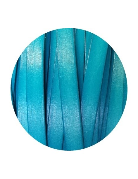 Cordon de cuir plat de 10mm bleu azur-vente au cm
