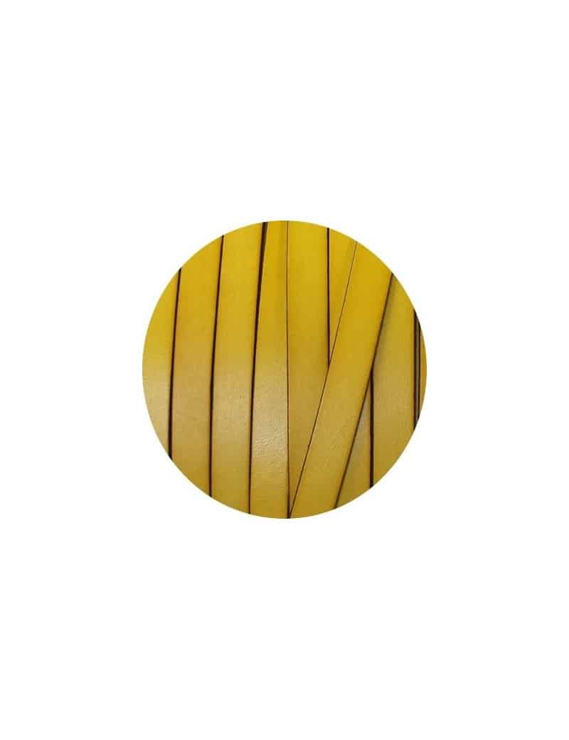 Cordon de cuir plat de 10mm jaune satine-vente au cm