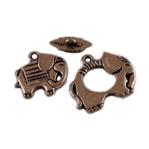 Fermoir éléphants en metal couleur cuivre antique