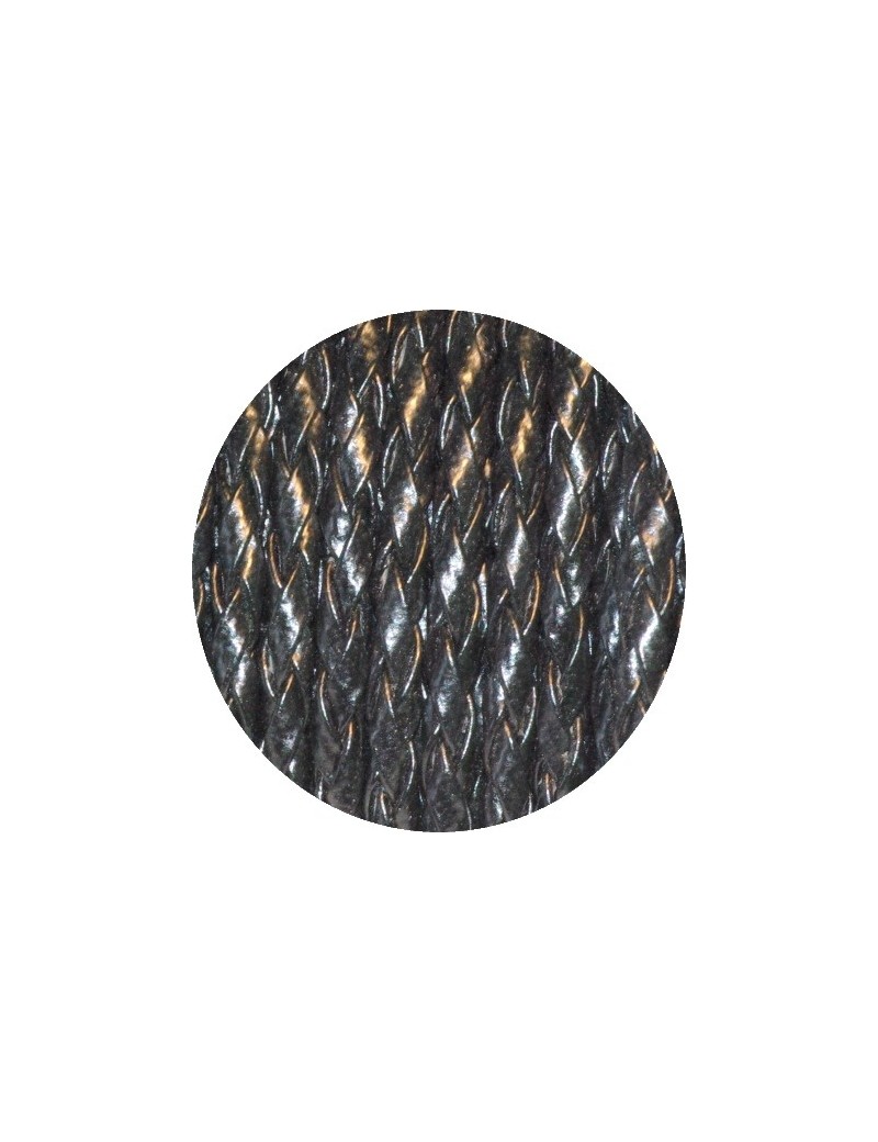 Cordon tresse de 3mm en skai couleur noir vendu au cm