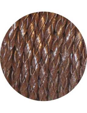 Cordon tresse de 3mm en skai couleur marron vendu au cm