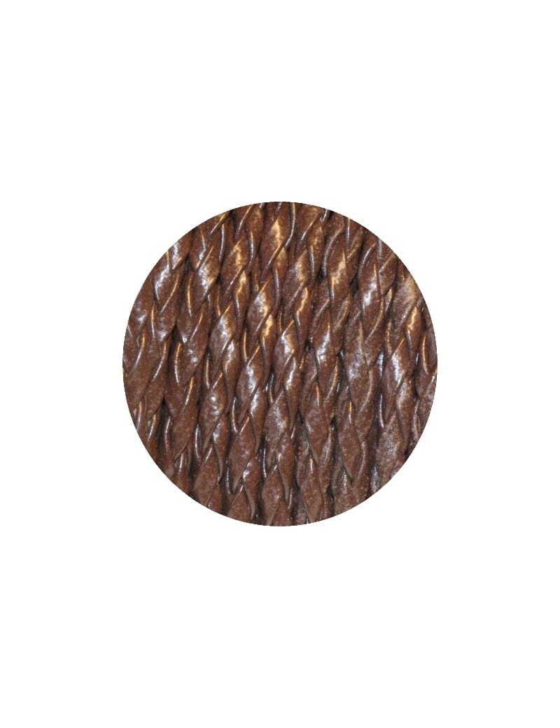 Cordon tresse de 3mm en skai couleur marron vendu au cm