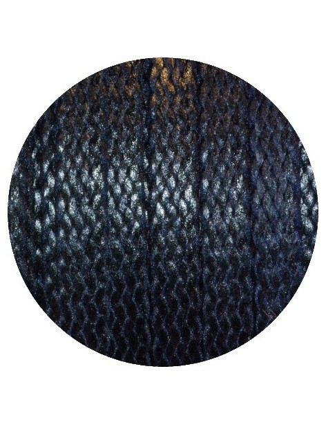 Tresse plate aspect cuir de couleur bleu très foncé-vente au cm