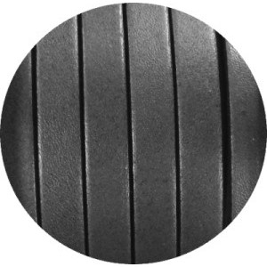 Cordon de cuir plat de 10mm argent fonce vendu au mètre