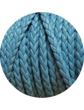 Cordon de cuir plat tresse 5mm bleu ciel-vente au cm