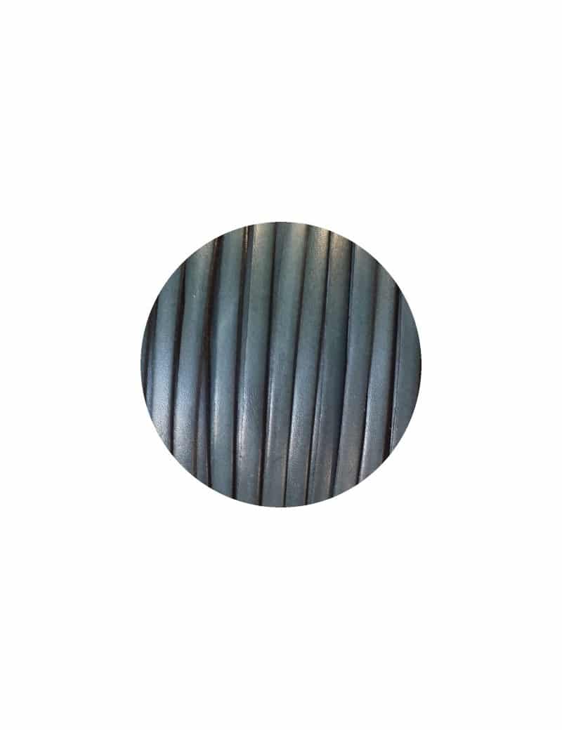 Cordon de cuir plat 5mm bleu gris vendu au mètre