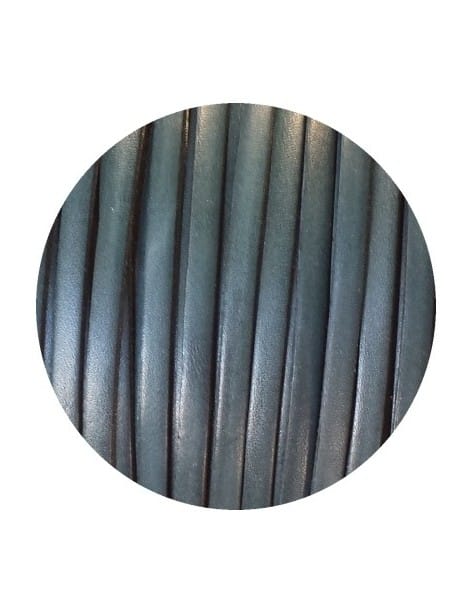 Cordon de cuir plat 5mm bleu gris vendu au mètre