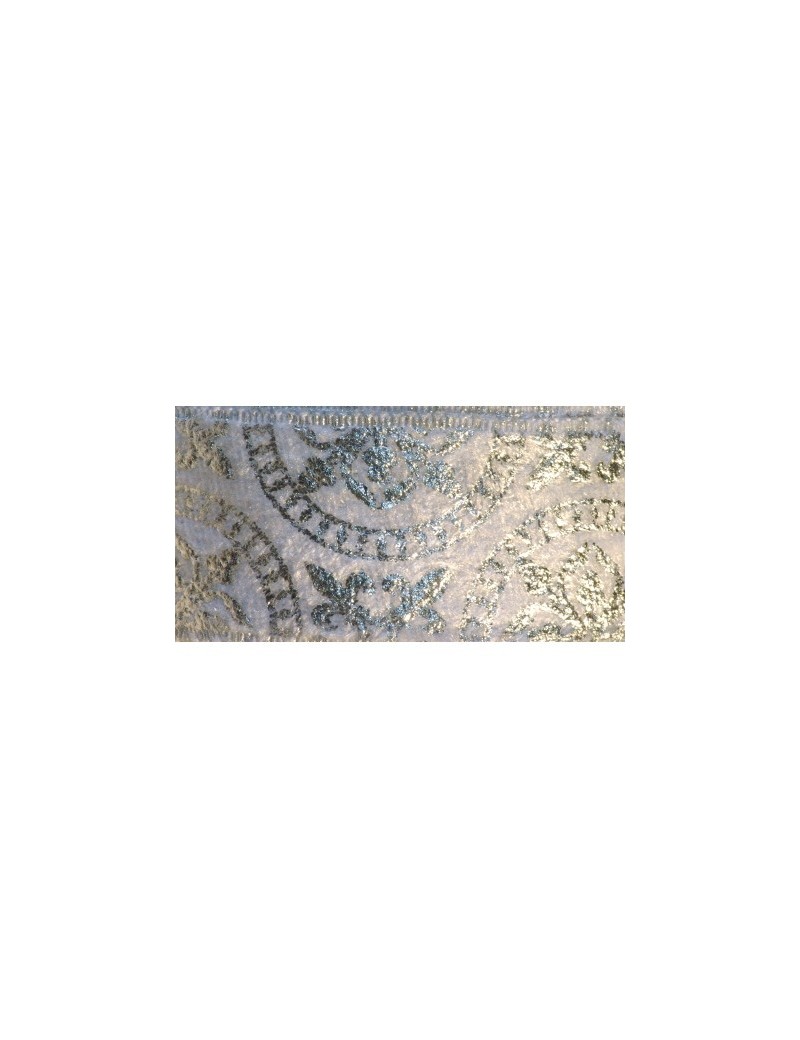 Ruban blanc argent fleur de lys-22mm