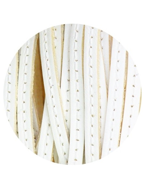 Cordon de cuir plat 5mm blanc couture blanche vendu au metre