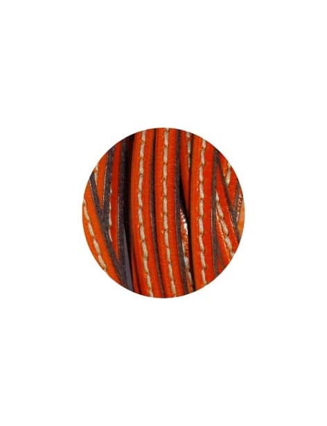 Cordon de cuir plat 5mm x 2mm orange couture blanche-vente au cm