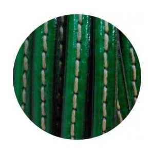 Cordon de cuir plat 5mm x 2mm vert couture blanche-vente au cm