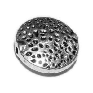 Perle lentille lisse en métal couleur argent tibétain
