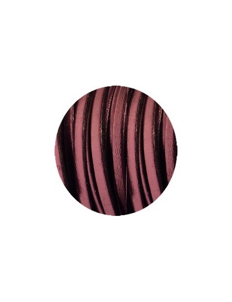 Cordon de cuir plat 5mm rose métallique-vente au cm