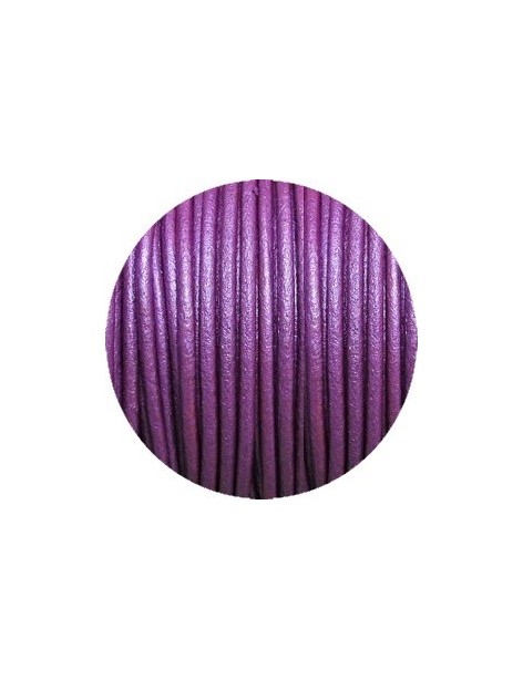 Cordon de cuir rond violet nacré-2mm-Espagne
