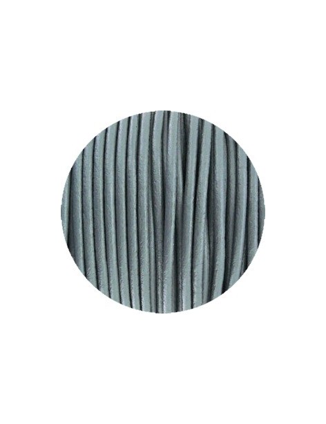 Cordon de cuir rond gris perlé-2mm-Espagne