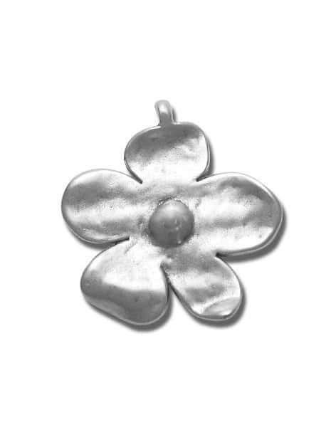 Gros pendant fleur en metal plaque argent