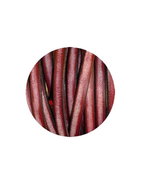 Cordon de cuir plat vintage 5mm couleur rouge original-vente au cm