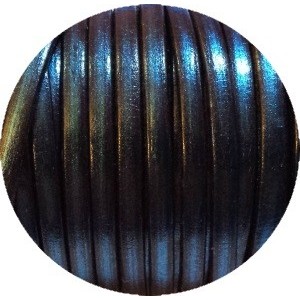 Cordon de cuir plat 5mm bleu metal-vente au cm