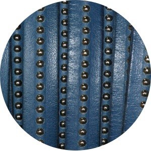 Cordon de cuir plat 10mm bleu gris a billes vendu au metre