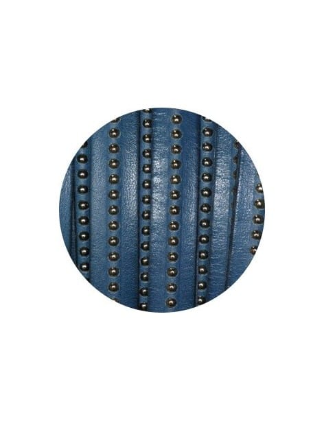 Cordon de cuir plat 10mm bleu gris a billes vendu au metre