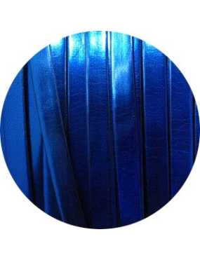 Cordon de cuir plat 5mm miroir de couleur bleue-vente au cm
