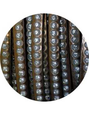 Cordon de cuir plat 6mm antic effet miroir avec strass-vente au cm