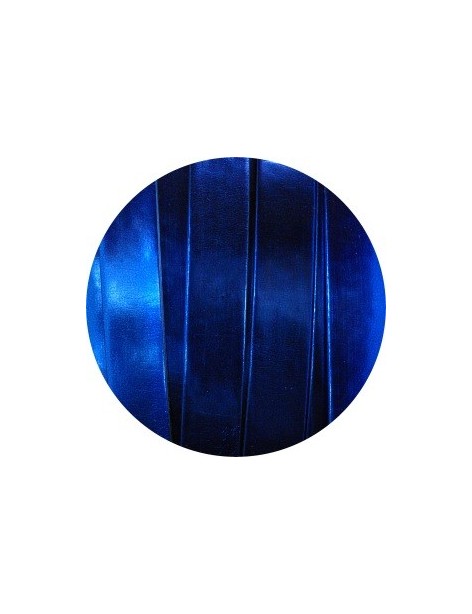 Lacet de cuir plat 10mm miroir bleu-vente au cm