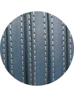 Cordon de cuir plat 10mm bleu gris coutures-vente au cm