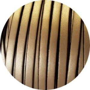 Cordon de cuir plat 5mm métallisé couleur or pâle mat vendu au mètre