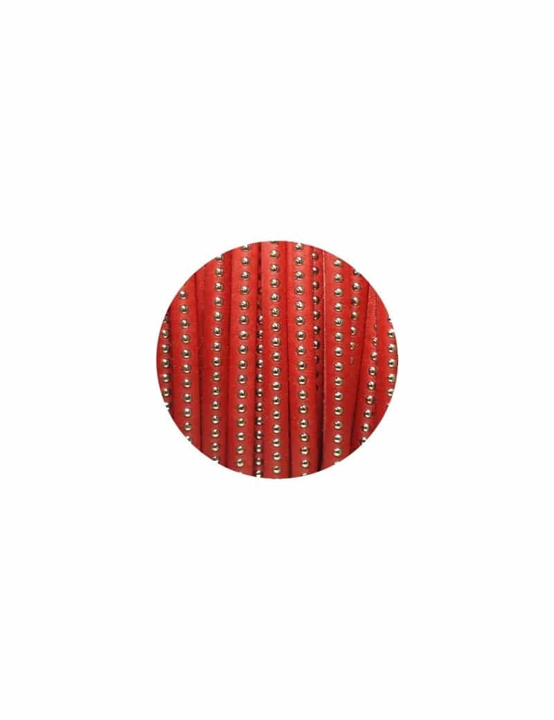 Cordon de cuir plat 6mm rouge corail a billes-vente au cm