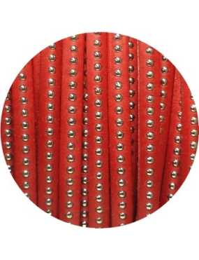 Cordon de cuir plat 6mm rouge corail à billes vendu au mètre