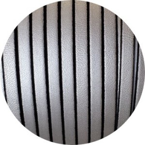 Cordon de cuir plat 5mm métallisé couleur argent mat-vente au cm