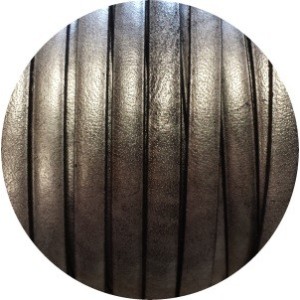 Cordon de cuir plat 5mm couleur argent vieilli vendu au mètre