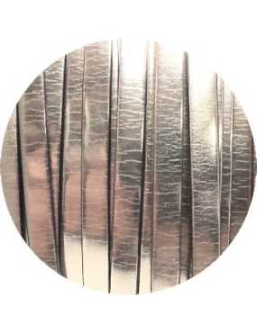 Cordon de cuir plat 5mm miroir couleur argent-vente au cm