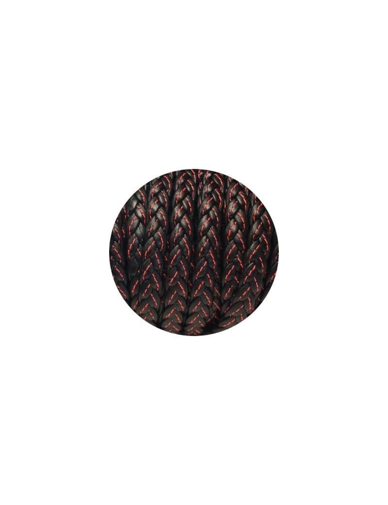 Cordon de cuir plat tresse 10mm noir avec coutures-vente au cm