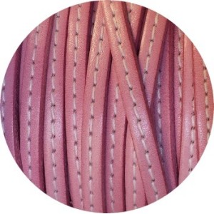 Cordon de cuir plat 5mm rose layette couture blanche-vente au cm