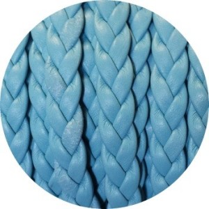 Cordon de cuir plat tresse 10mm bleu ciel-vente au cm
