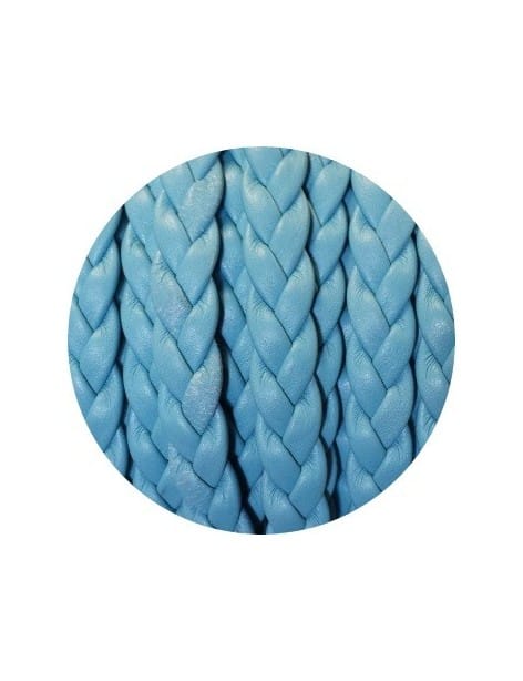 Cordon de cuir plat tresse 10mm bleu ciel-vente au cm
