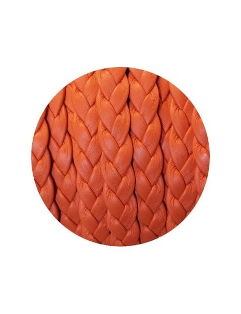 Cordon de cuir plat tresse 10mm orange vendu au mètre