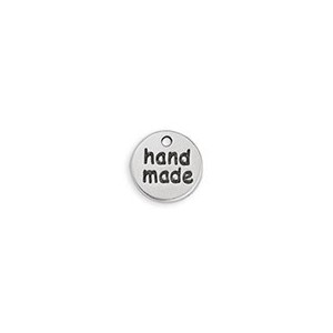 Pampille ronde hand made en metal plaque argent-11mm