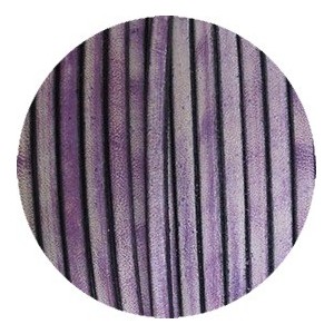 Cordon de cuir plat vintage 5mm violet-vente au cm