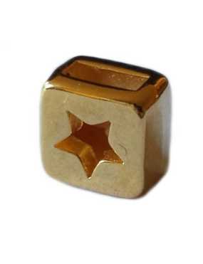 Passant carré couleur or avec étoile pour lacet plat de cuir de 5mm