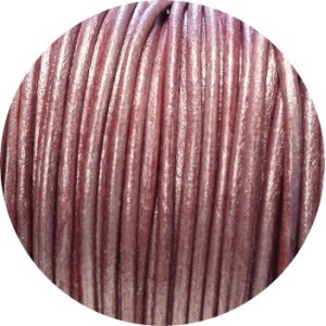 Cordon de cuir rond vieux rose metallique-2mm-Espagne