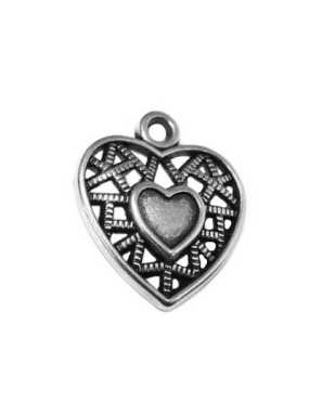 Pampille coeur ajouré en métal placage argent-18mm